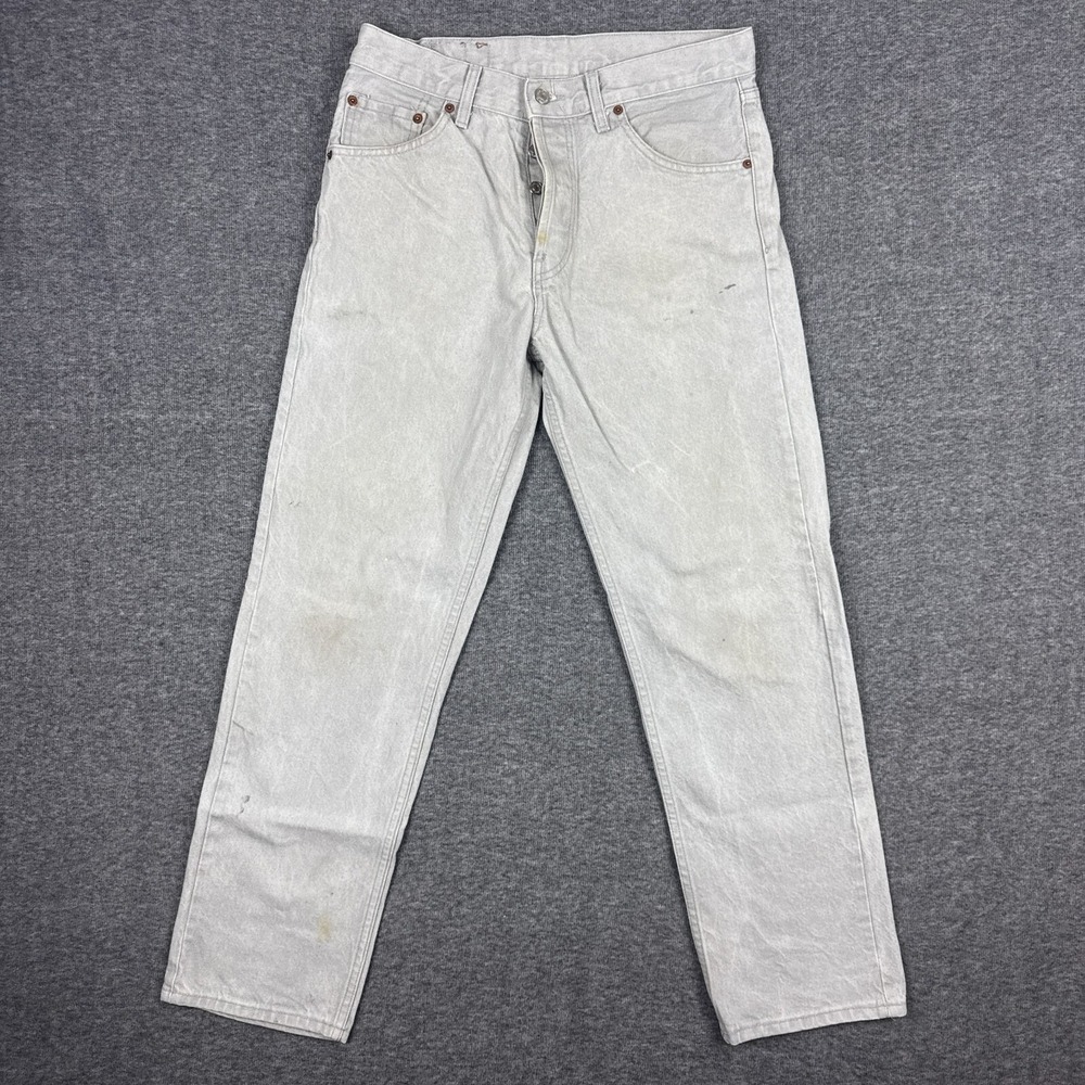 Vintage Levis 501 Jeans Men 32x30 Button Fly USA Cream White Painter Work STAINS